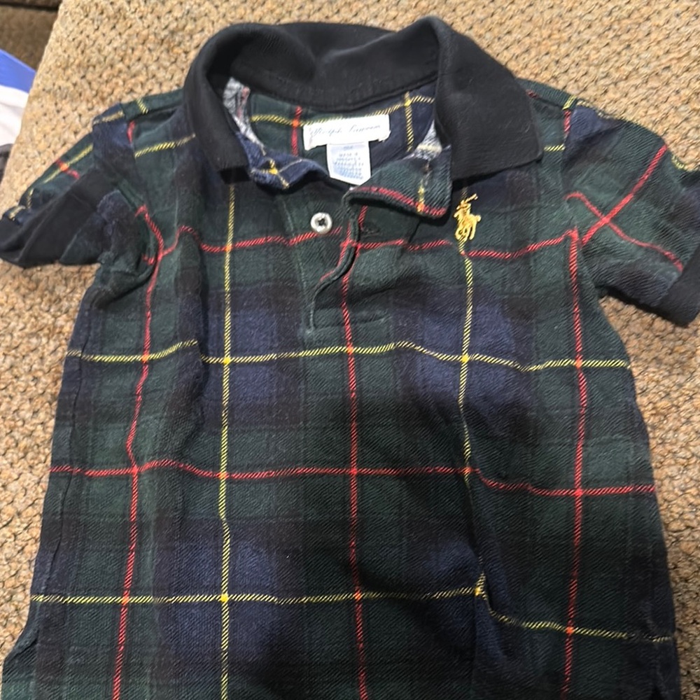Polo by Ralph Lauren Black and Green Plaid Polo Shirt